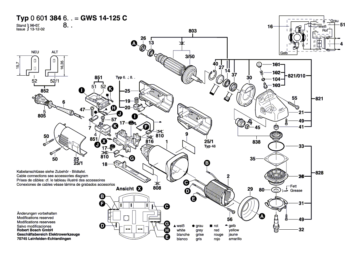 для угловой шлифмашины Bosch GWS 14-125 C 230 V 0601384603, деталировка 1