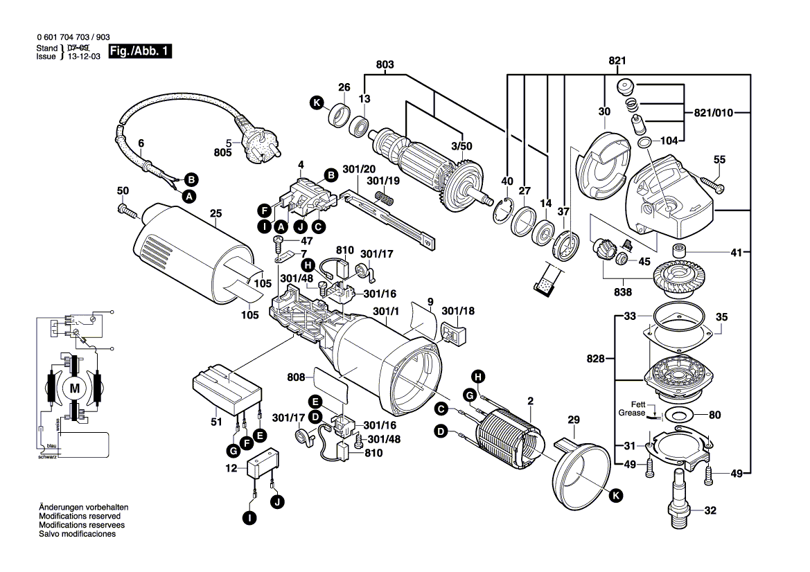 для угловой шлифмашины Bosch GWS 14-125 C 230 V 0601704703, деталировка 1