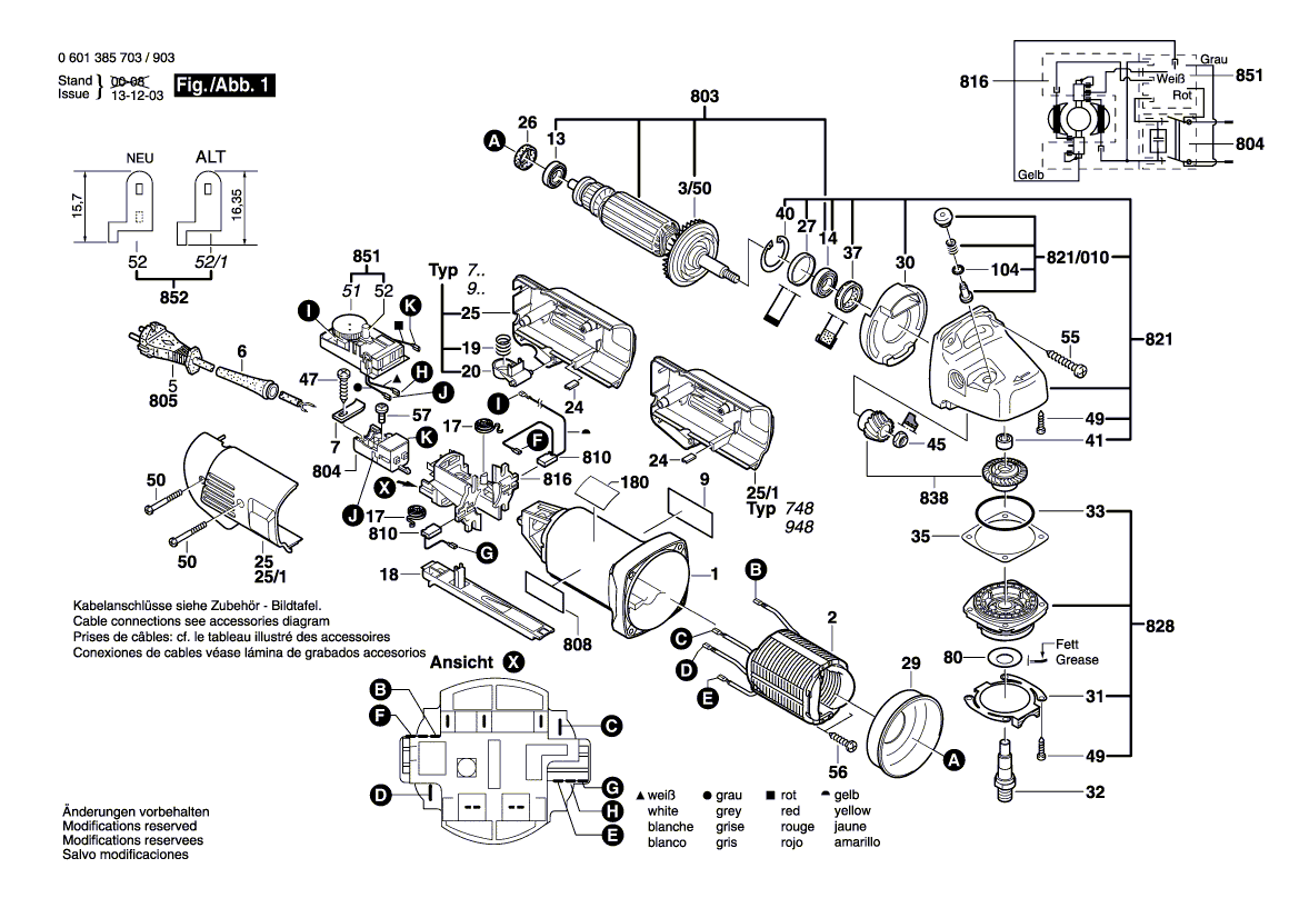 для угловой шлифмашины Bosch GWS 14-125 CE 230 V 0601385903, деталировка 1