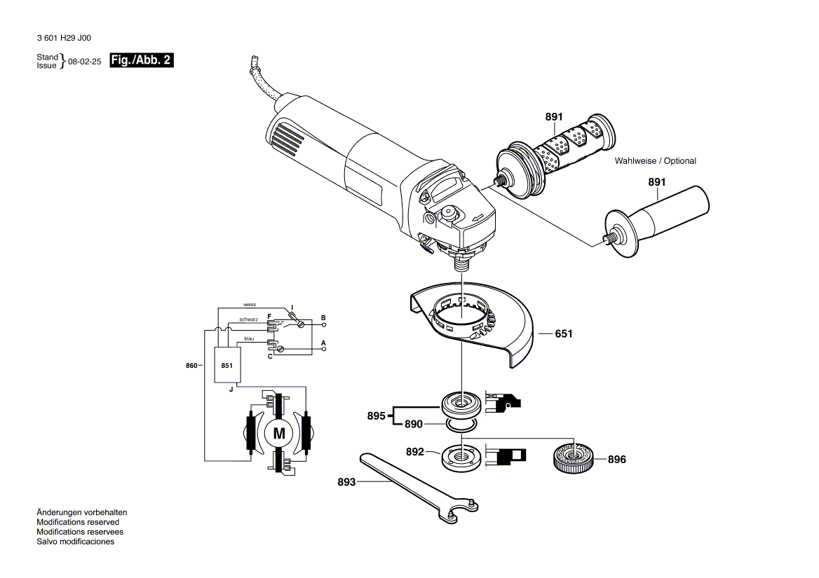 для угловой шлифмашины Bosch GWS 14-125 INOX 230 V 3601H29J00, деталировка 2