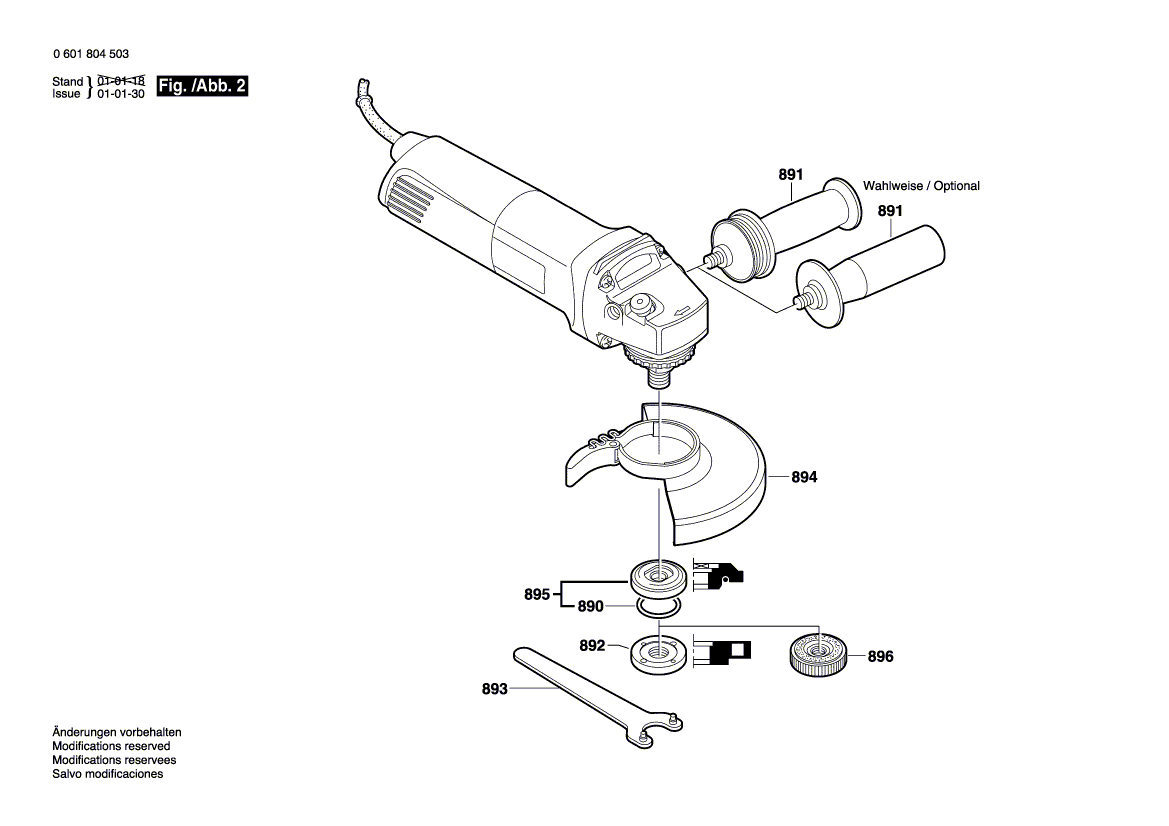 для угловой шлифмашины Bosch GWS 14-125C 230 V 0601804503, деталировка 2