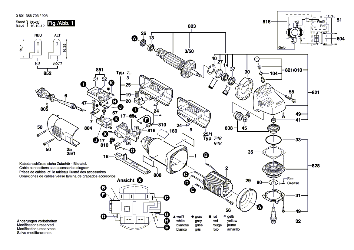 для угловой шлифмашины Bosch GWS 14-150 C 230 V 0601386703, деталировка 1