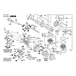 для угловой шлифмашины Bosch GWS 1400 230 V 3601H248R0, деталировка 1