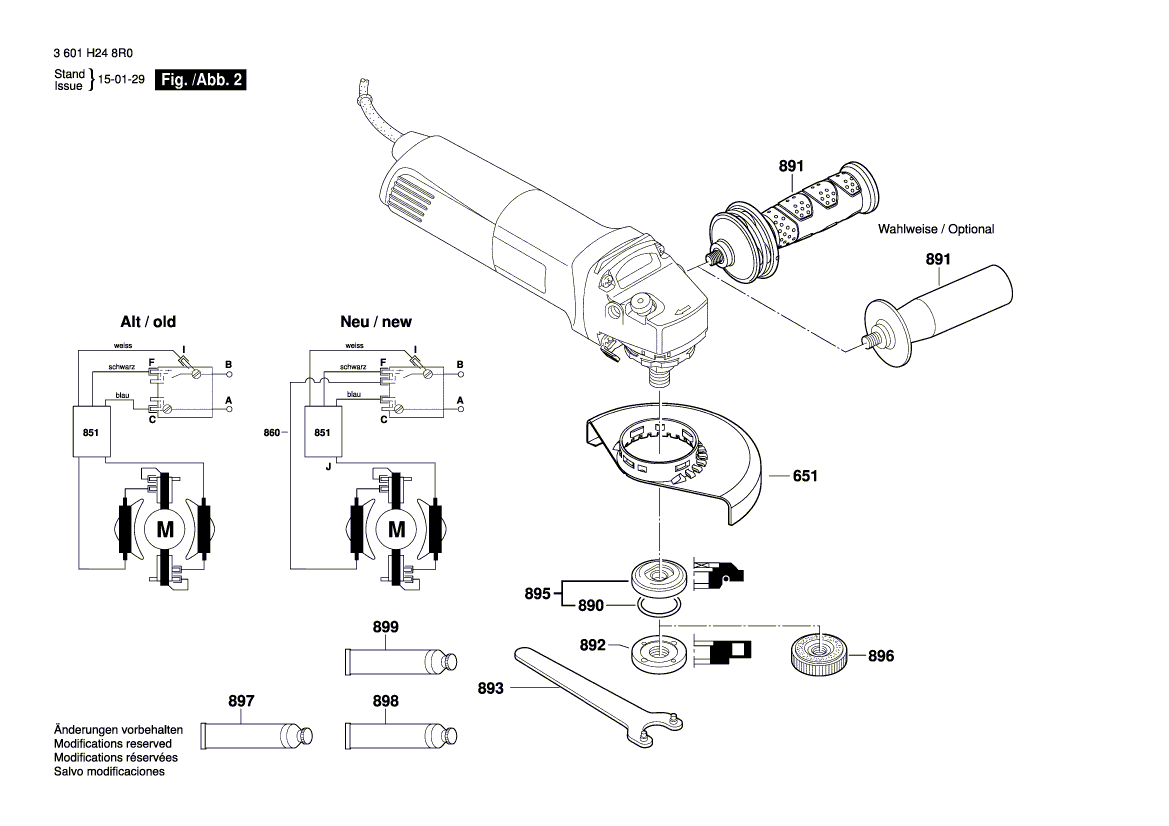 для угловой шлифмашины Bosch GWS 1400 230 V 3601H248R0, деталировка 2