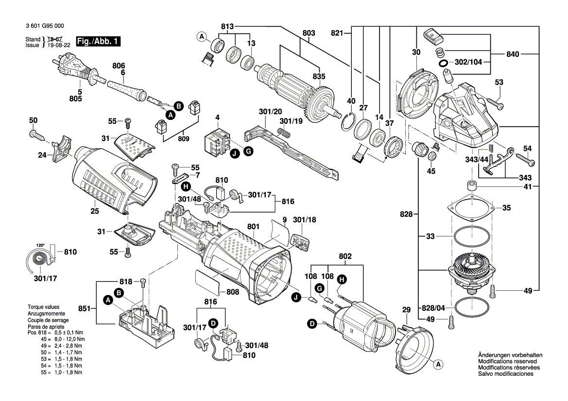 для угловой шлифмашины Bosch GWS 15-125 CI 230 V 3601G95000, деталировка 1