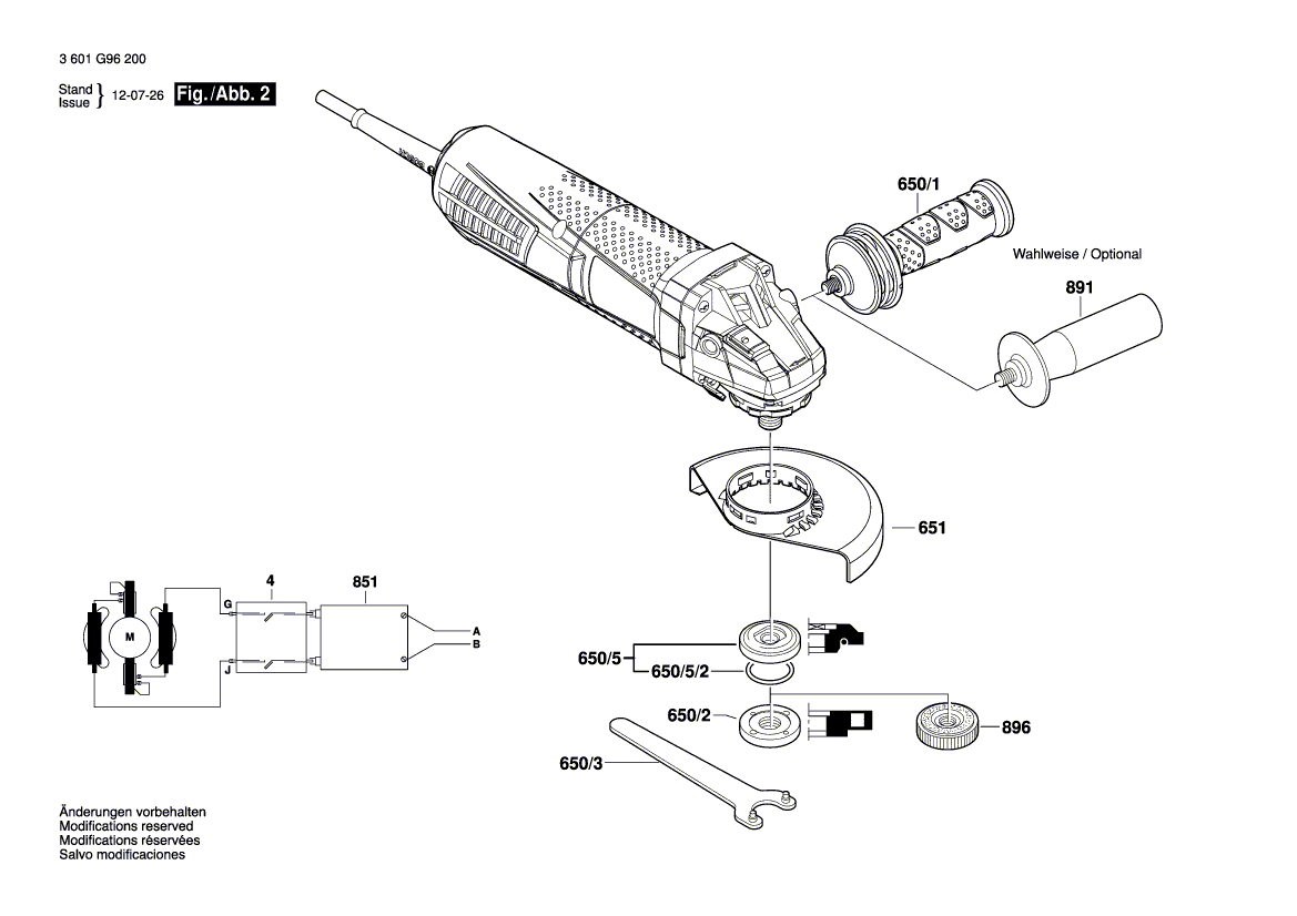 для угловой шлифмашины Bosch GWS 15-125 CIEP 230 V 3601G96200, деталировка 2