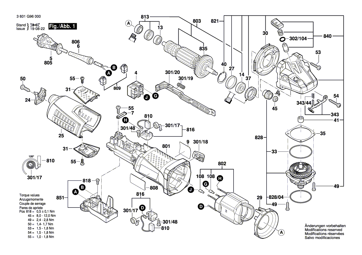 для угловой шлифмашины Bosch GWS 15-125 CIT 230 V 3601G97000, деталировка 1