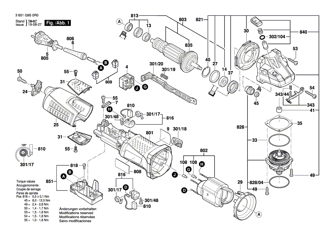 для угловой шлифмашины Bosch GWS 17-125 CI 230 V 3601G950R0, деталировка 1