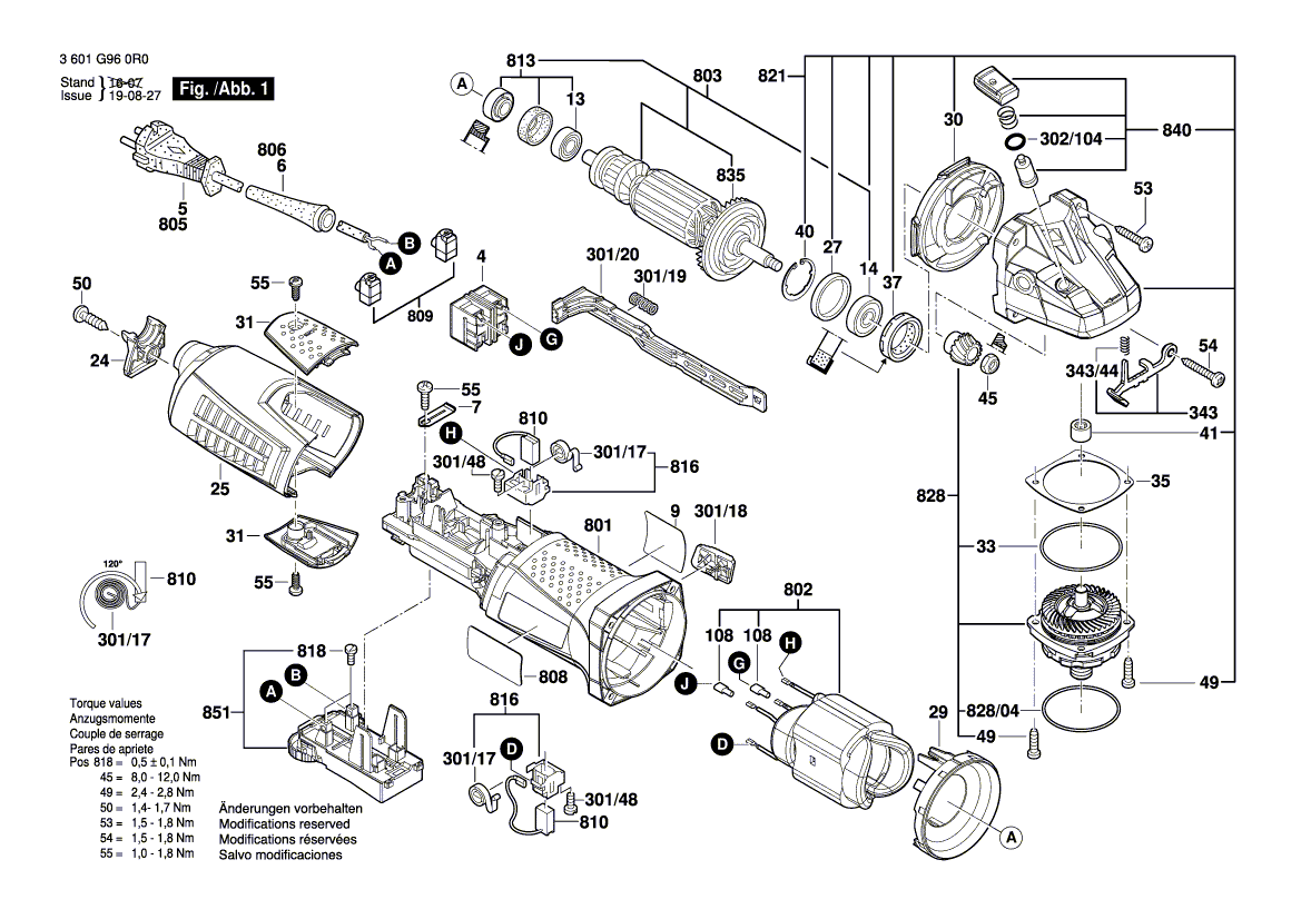 для угловой шлифмашины Bosch GWS 17-125 CIE 230 V 3601G960R0, деталировка 1