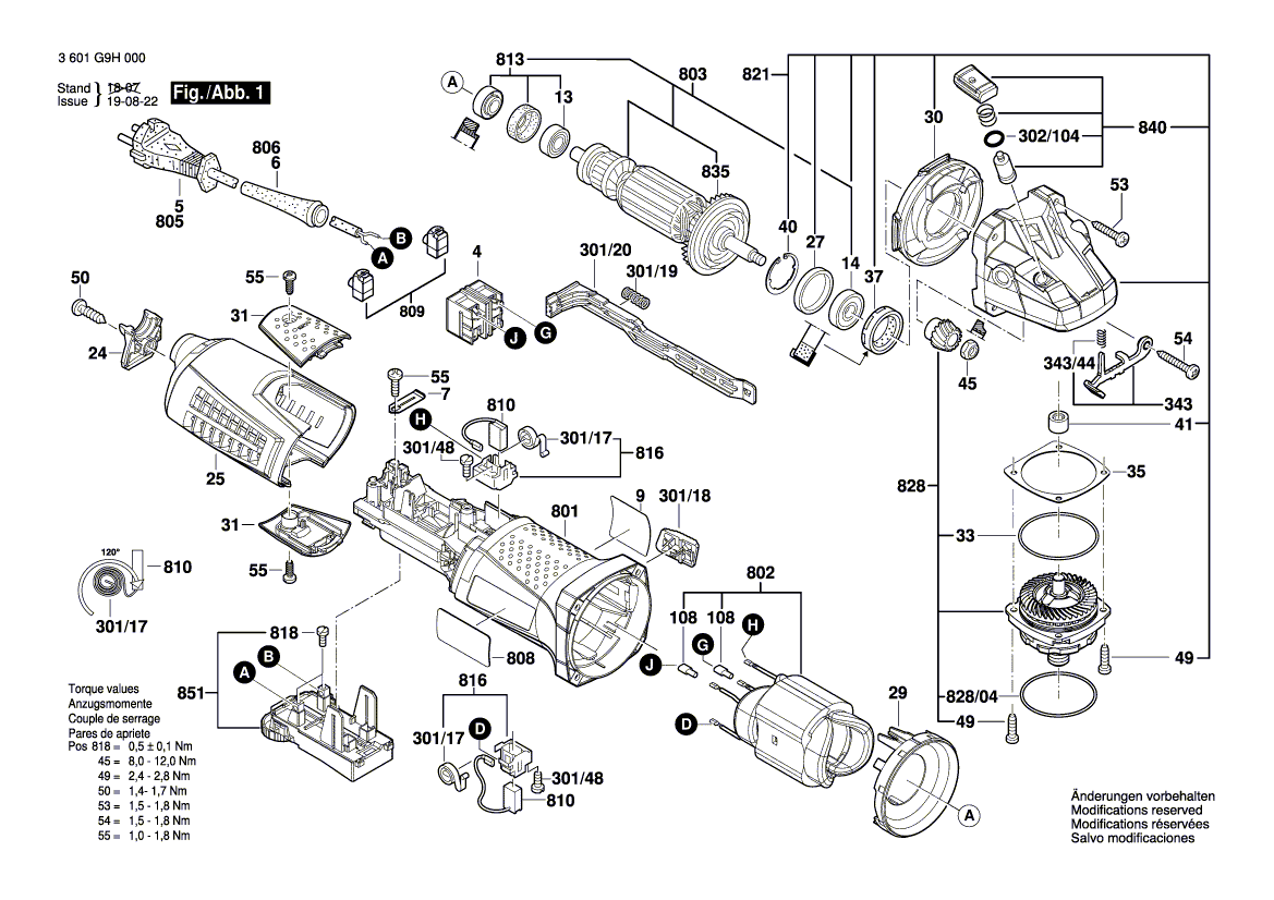 для угловой шлифмашины Bosch GWS 17-125 CIT 230 V 3601G9J000, деталировка 1