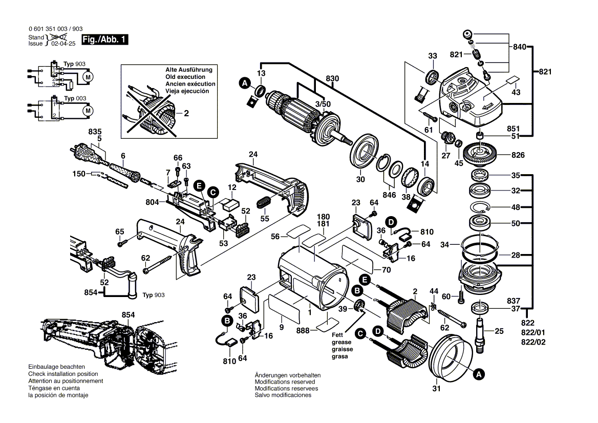 для угловой шлифмашины Bosch GWS 18-180 220 V 0601351003, деталировка 1