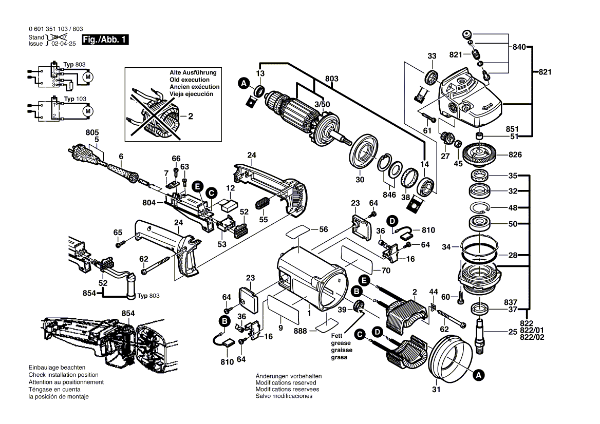 для угловой шлифмашины Bosch GWS 19-180 230 V 0601351103, деталировка 1