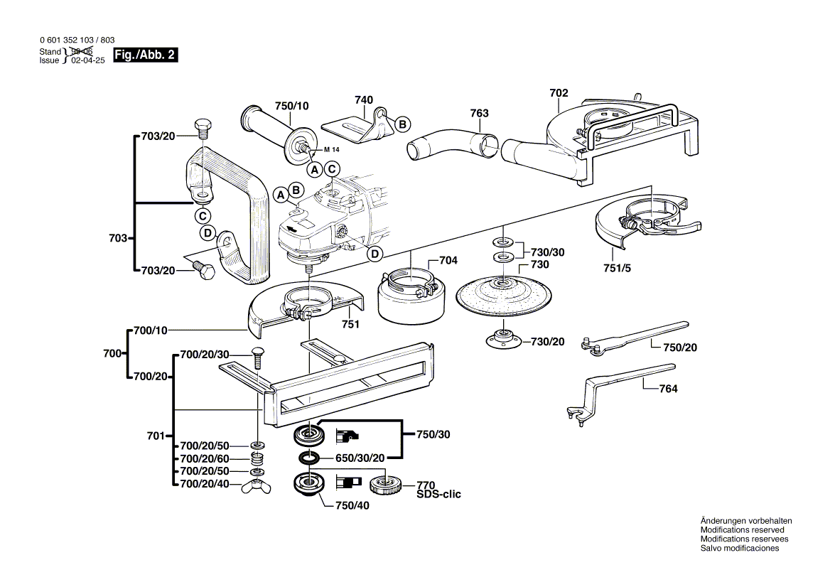 для угловой шлифмашины Bosch GWS 19-230 230 V 0601352803, деталировка 2