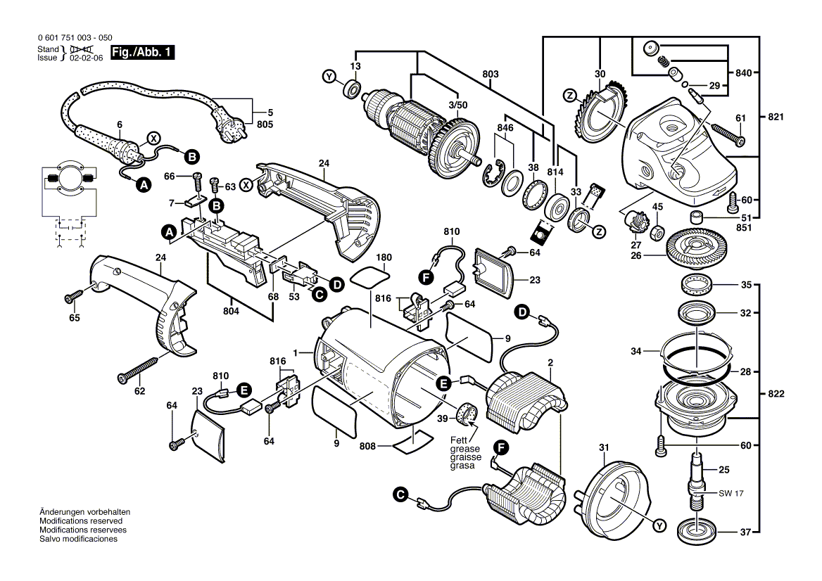 для угловой шлифмашины Bosch GWS 20-180 230 V 0601751013, деталировка 1