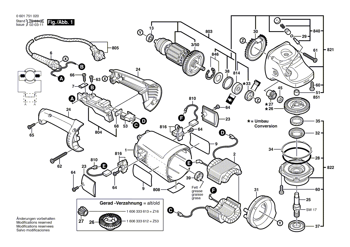 для угловой шлифмашины Bosch GWS 20-180 230 V 0601751020, деталировка 1