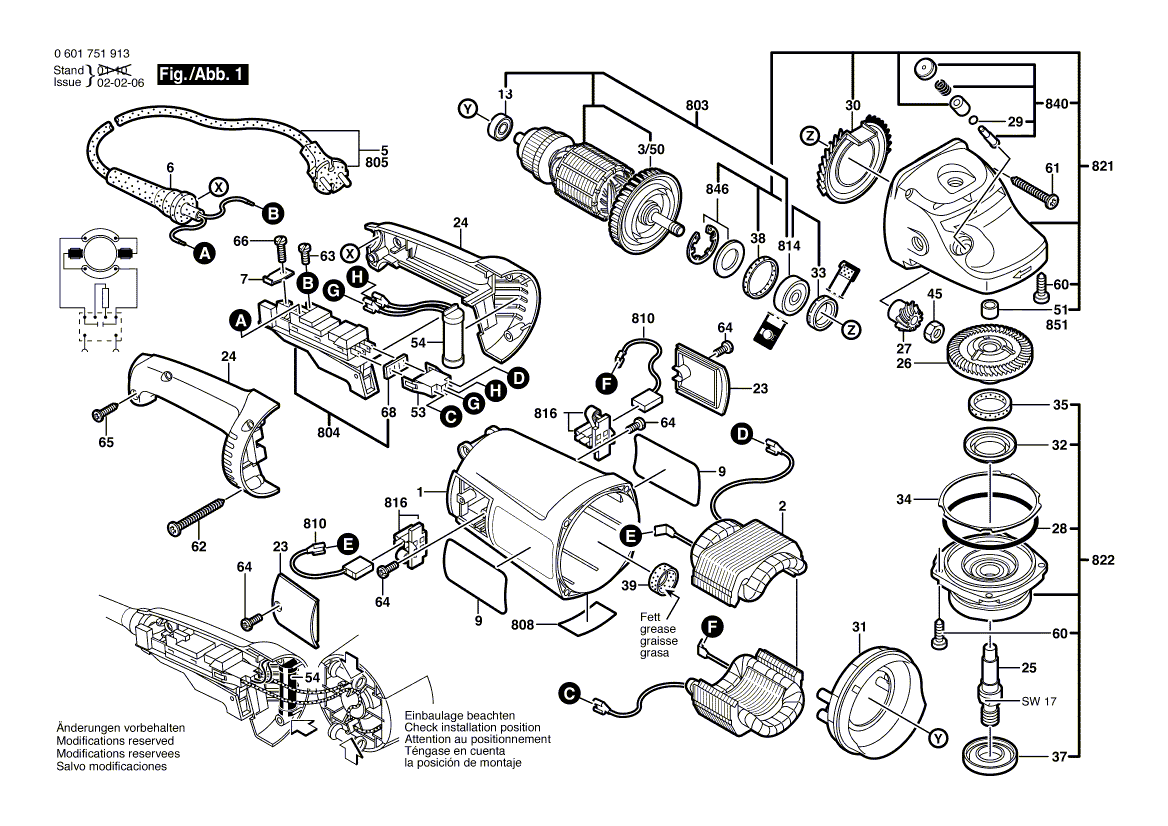 для угловой шлифмашины Bosch GWS 20-180 J 230 V 0601751913, деталировка 1