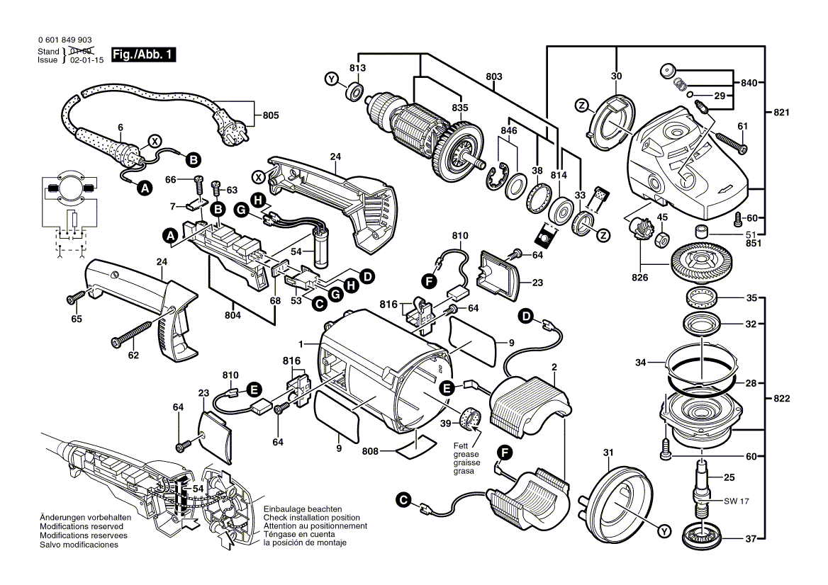 для угловой шлифмашины Bosch GWS 20-180 JH 230 V 0601849903, деталировка 1