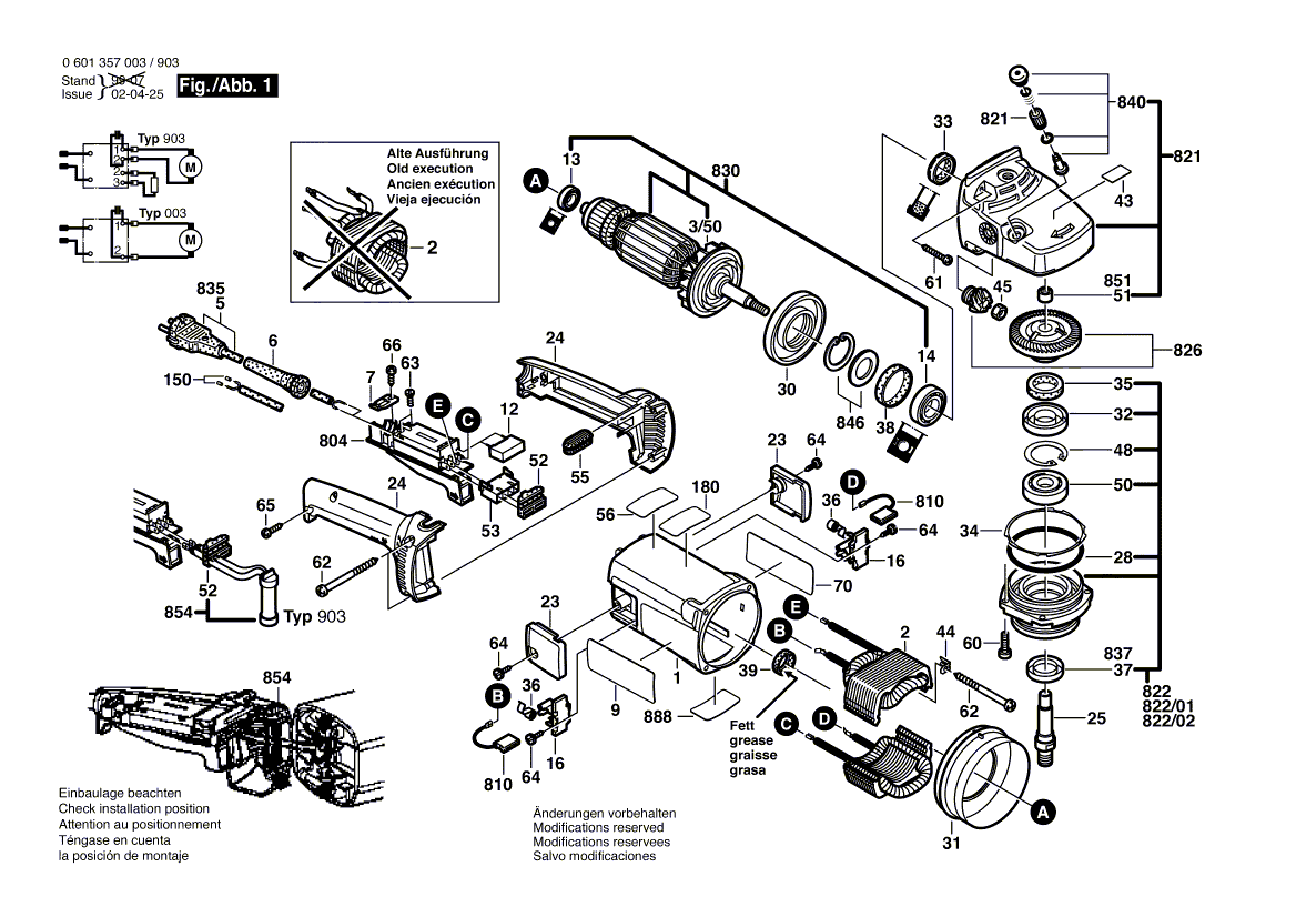 для угловой шлифмашины Bosch GWS 20-230 220 V 0601357903, деталировка 1