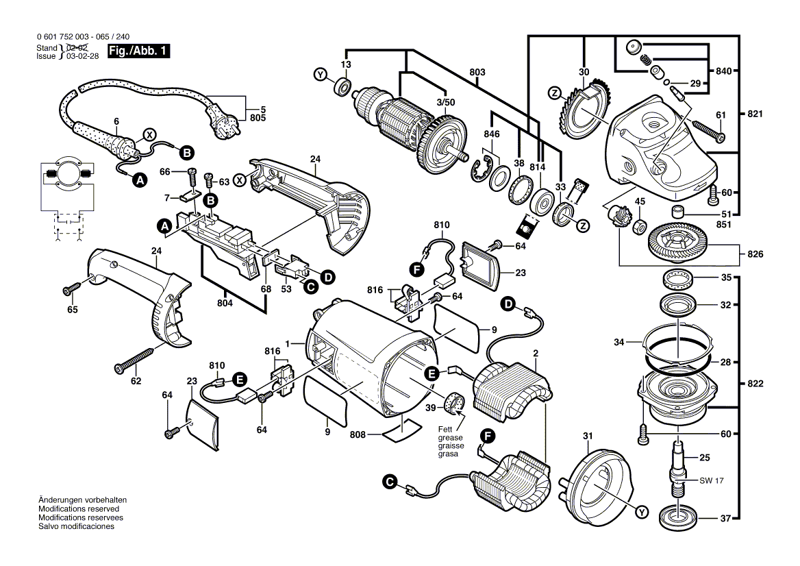 для угловой шлифмашины Bosch GWS 20-230 230 V 0601752003, деталировка 1