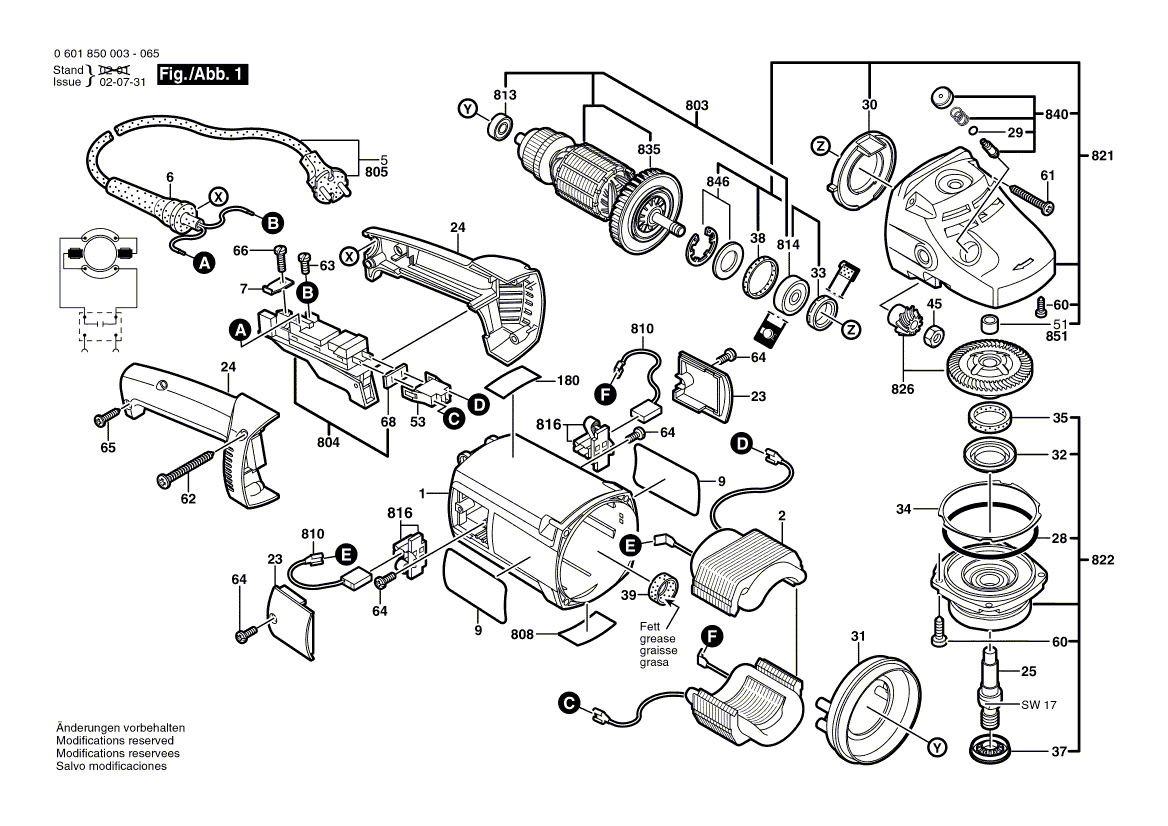 для угловой шлифмашины Bosch GWS 20-230 H 230 V 0601850065, деталировка 1