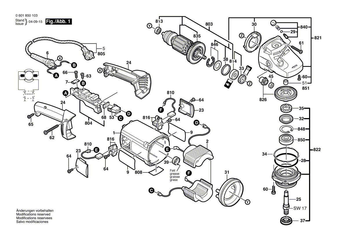 для угловой шлифмашины Bosch GWS 20-230 H 230 V 0601850103, деталировка 1