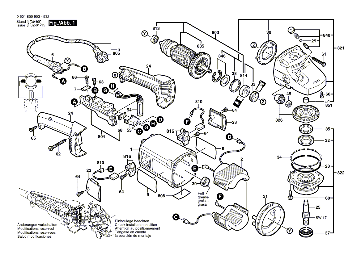 для угловой шлифмашины Bosch GWS 20-230 JH 230 V 0601850903, деталировка 1