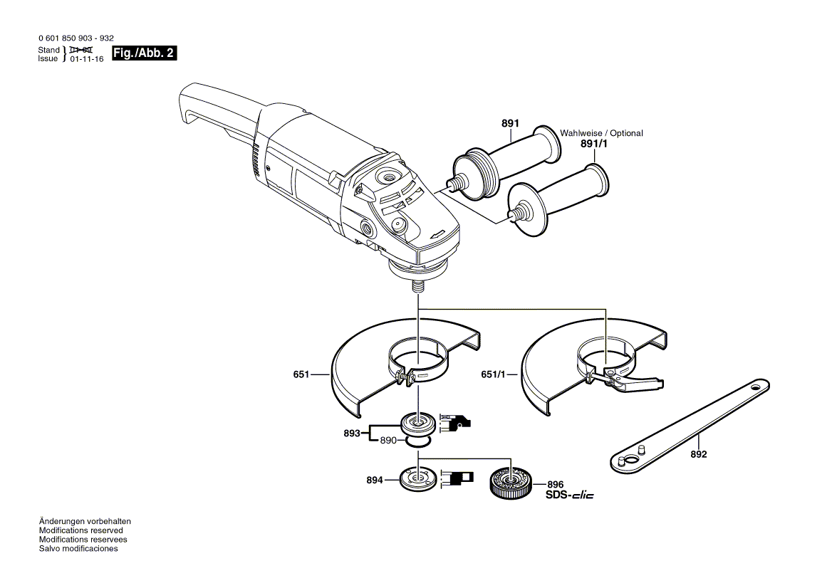 для угловой шлифмашины Bosch GWS 20-230 JH 230 V 0601850903, деталировка 2