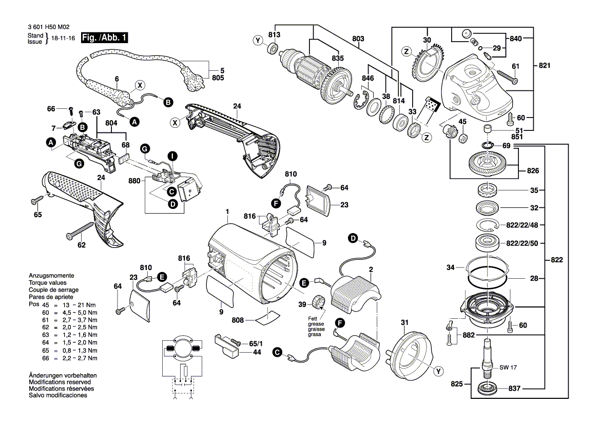 для угловой шлифмашины Bosch GWS 20-230 JH 230 V 3601H50M02, деталировка 1