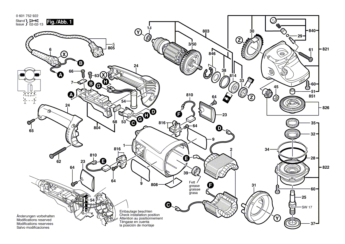 для угловой шлифмашины Bosch GWS 2000-23 J 230 V 0601752922, деталировка 1