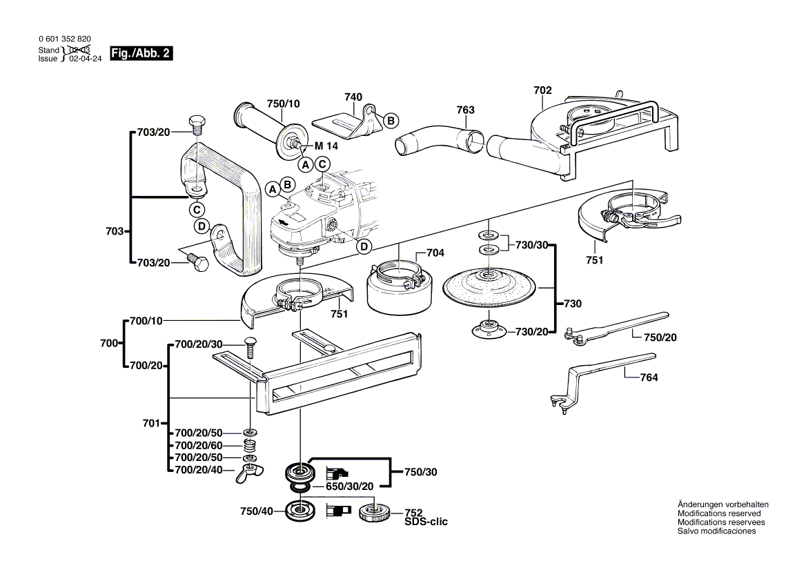 для угловой шлифмашины Bosch GWS 2000-230 J 230 V 0601352820, деталировка 2