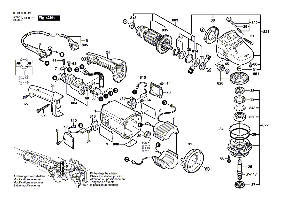 для угловой шлифмашины Bosch GWS 2000-230 JH 230 V 0601850925, деталировка 1