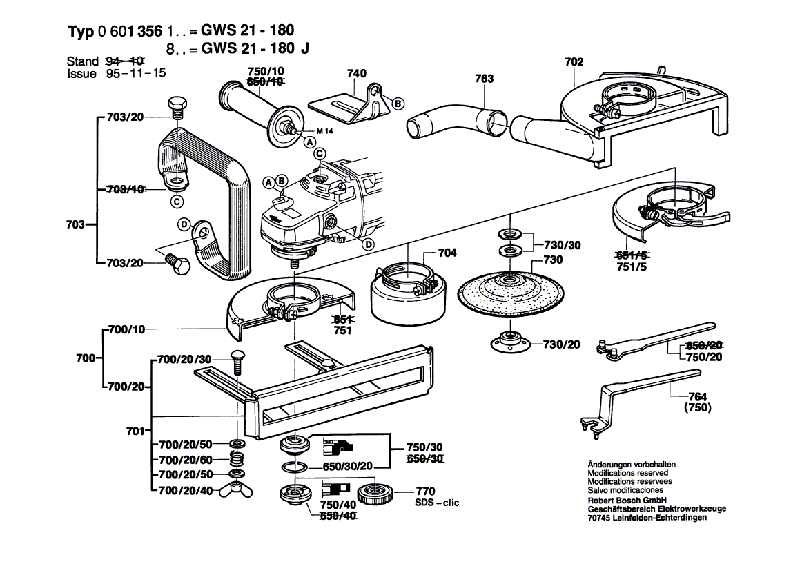 для угловой шлифмашины Bosch GWS 21-180 230 V 0601356103, деталировка 2