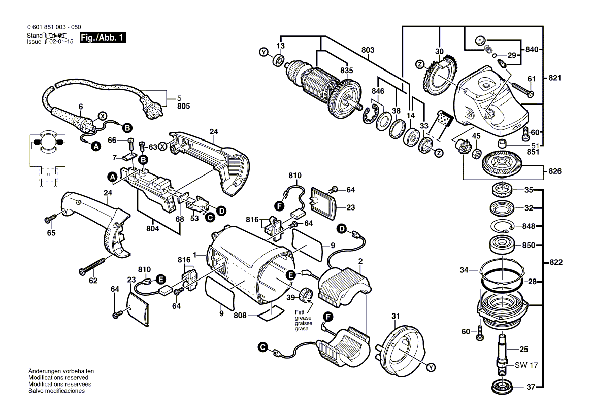 для угловой шлифмашины Bosch GWS 21-180 H 230 V 0601851003, деталировка 1