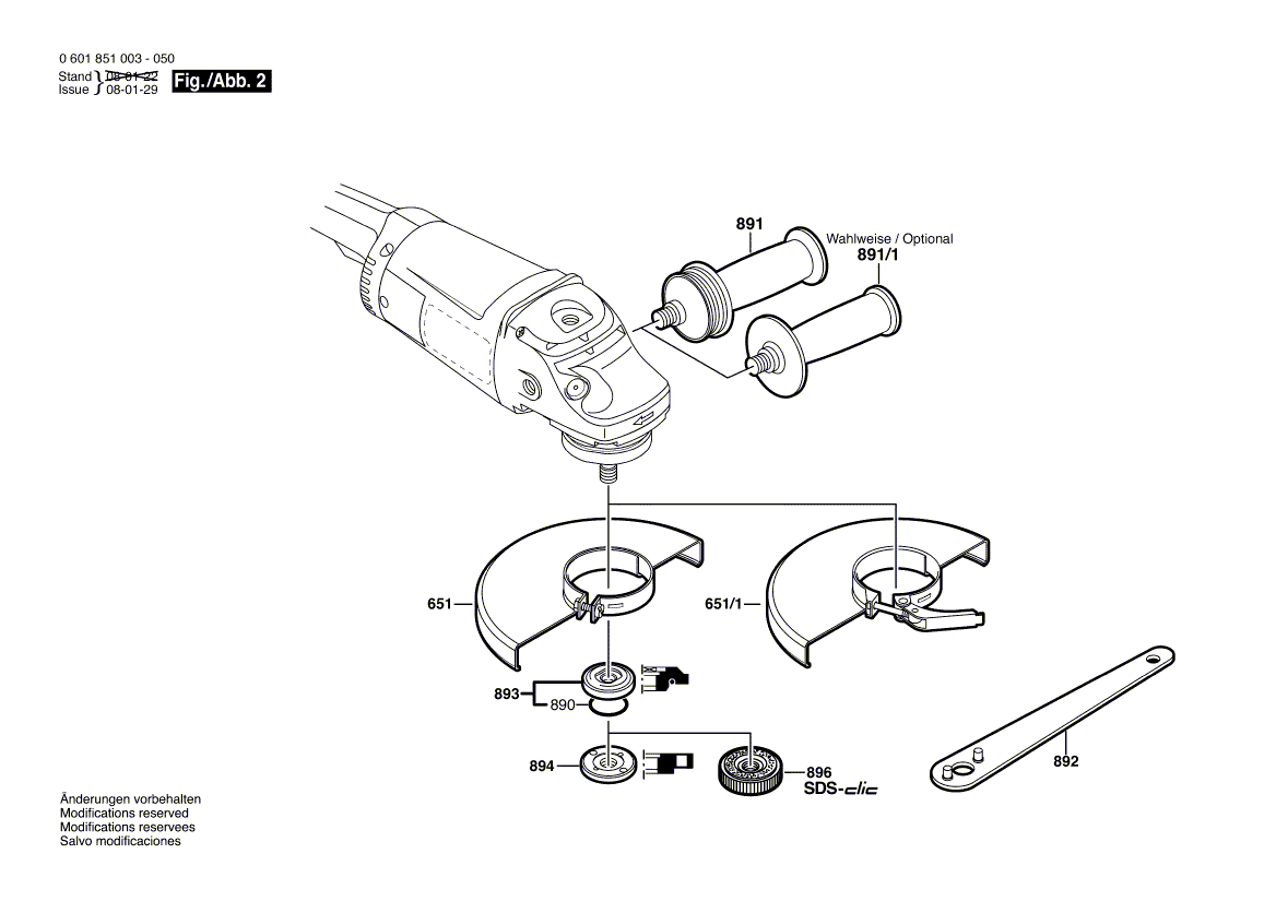 для угловой шлифмашины Bosch GWS 21-180 H 230 V 0601851003, деталировка 2