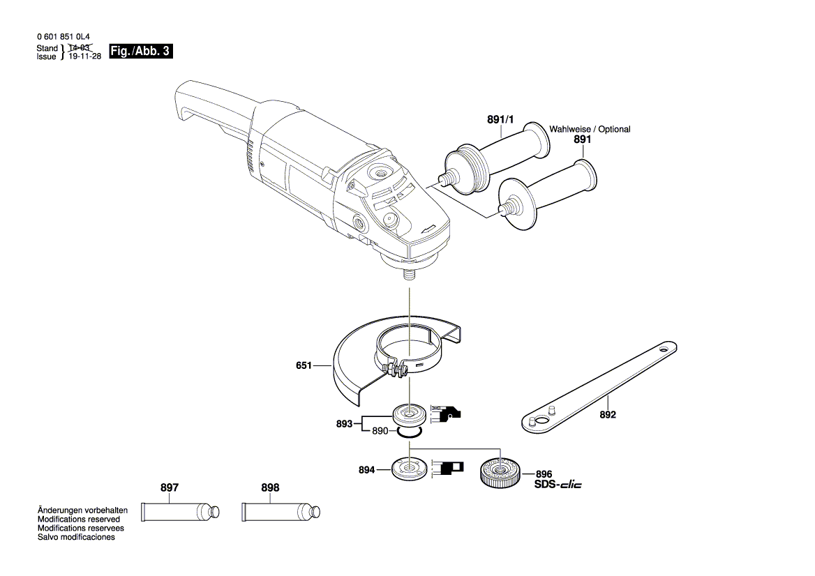 для угловой шлифмашины Bosch GWS 21-180 H 230 V 06018510L4, деталировка 3