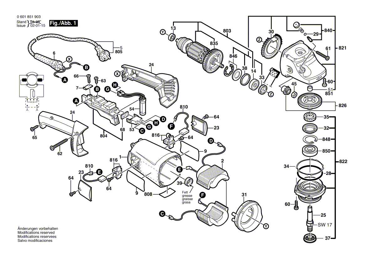 для угловой шлифмашины Bosch GWS 21-180 JH 230 V 0601851903, деталировка 1