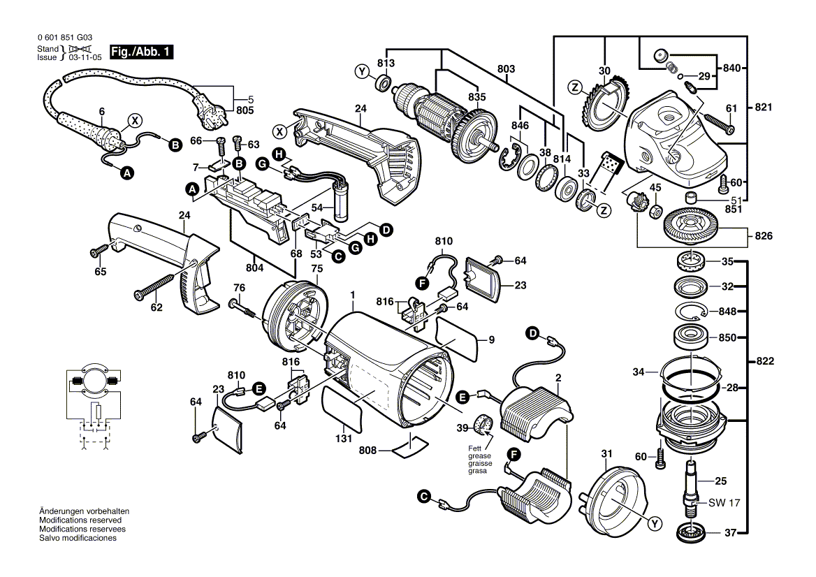для угловой шлифмашины Bosch GWS 21-180 JHV 230 V 0601851G03, деталировка 1