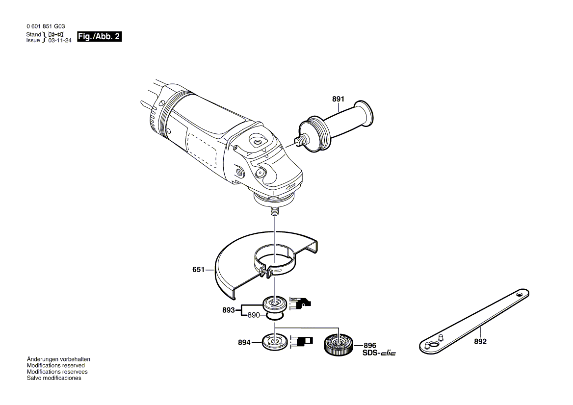 для угловой шлифмашины Bosch GWS 21-180 JHV 230 V 0601851G03, деталировка 2