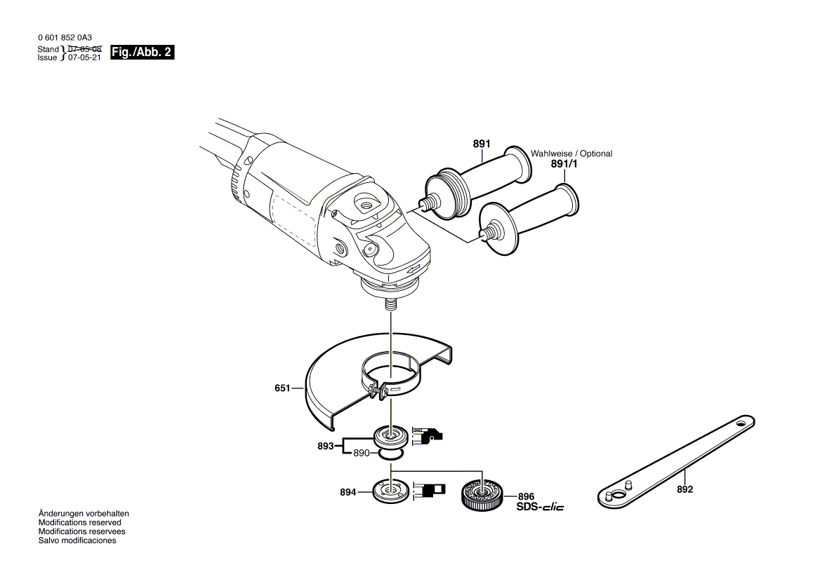 для угловой шлифмашины Bosch GWS 21-230 H 230 V 06018520A3, деталировка 2