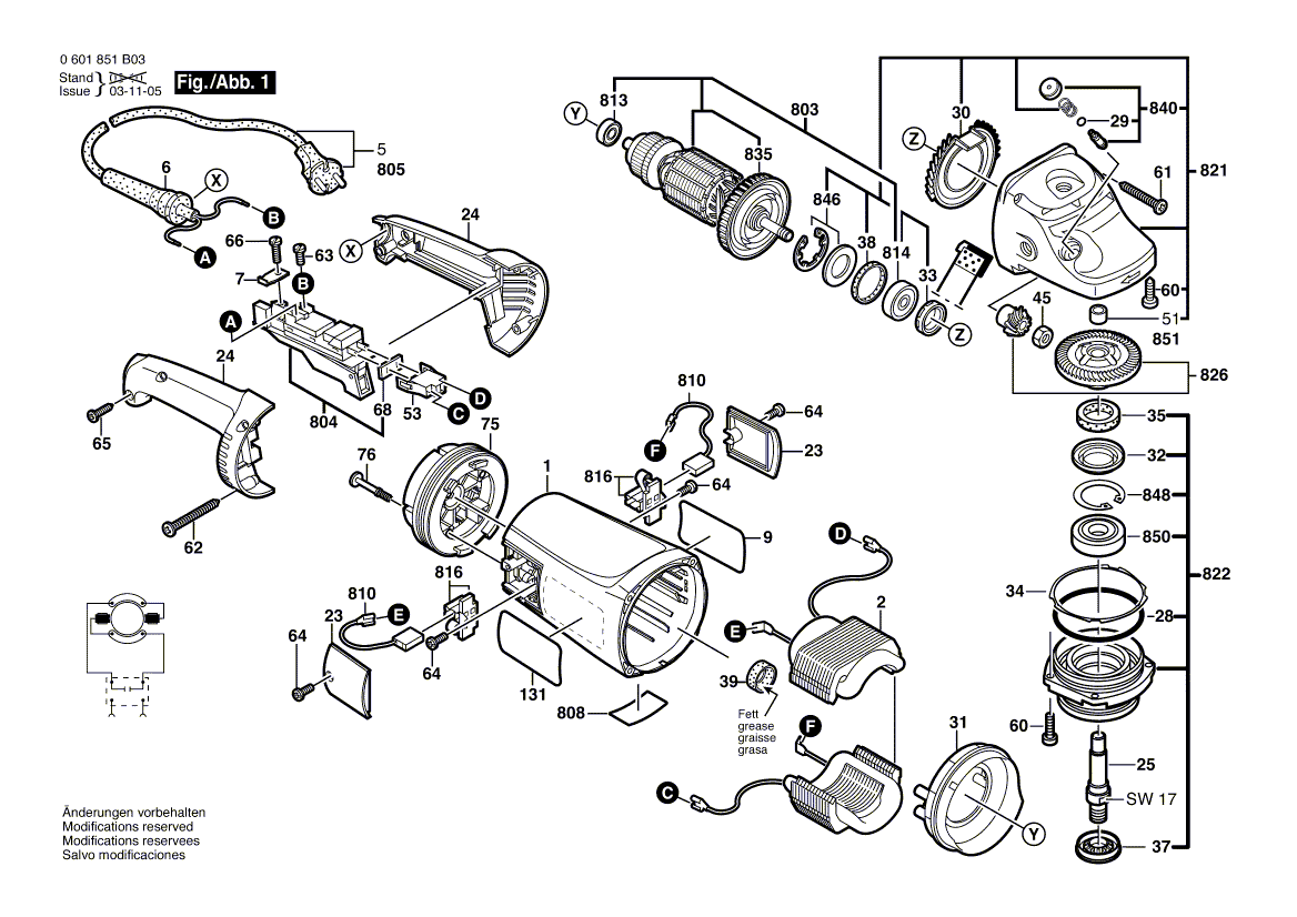 для угловой шлифмашины Bosch GWS 21-230 HV 230 V 0601852B03, деталировка 1