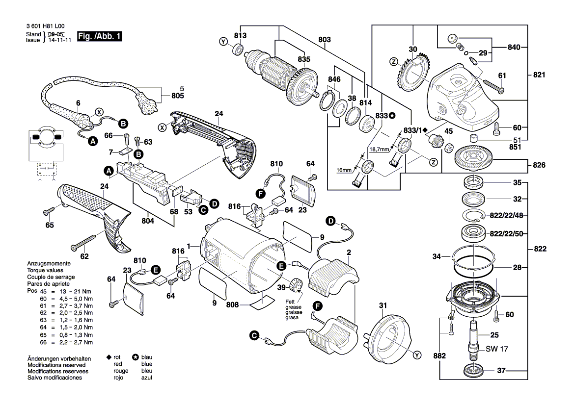 для угловой шлифмашины Bosch GWS 22-180 H 230 V 3601H81100, деталировка 1