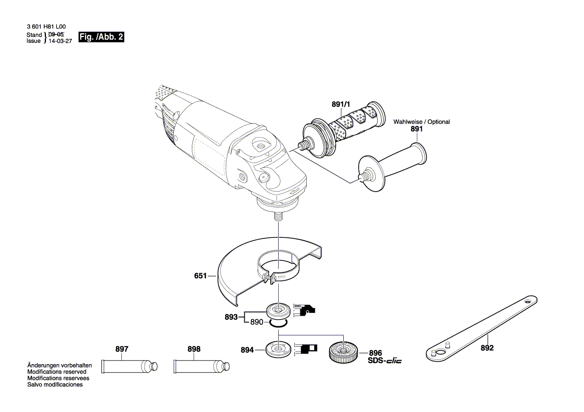 для угловой шлифмашины Bosch GWS 22-180 H 230 V 3601H81100, деталировка 2