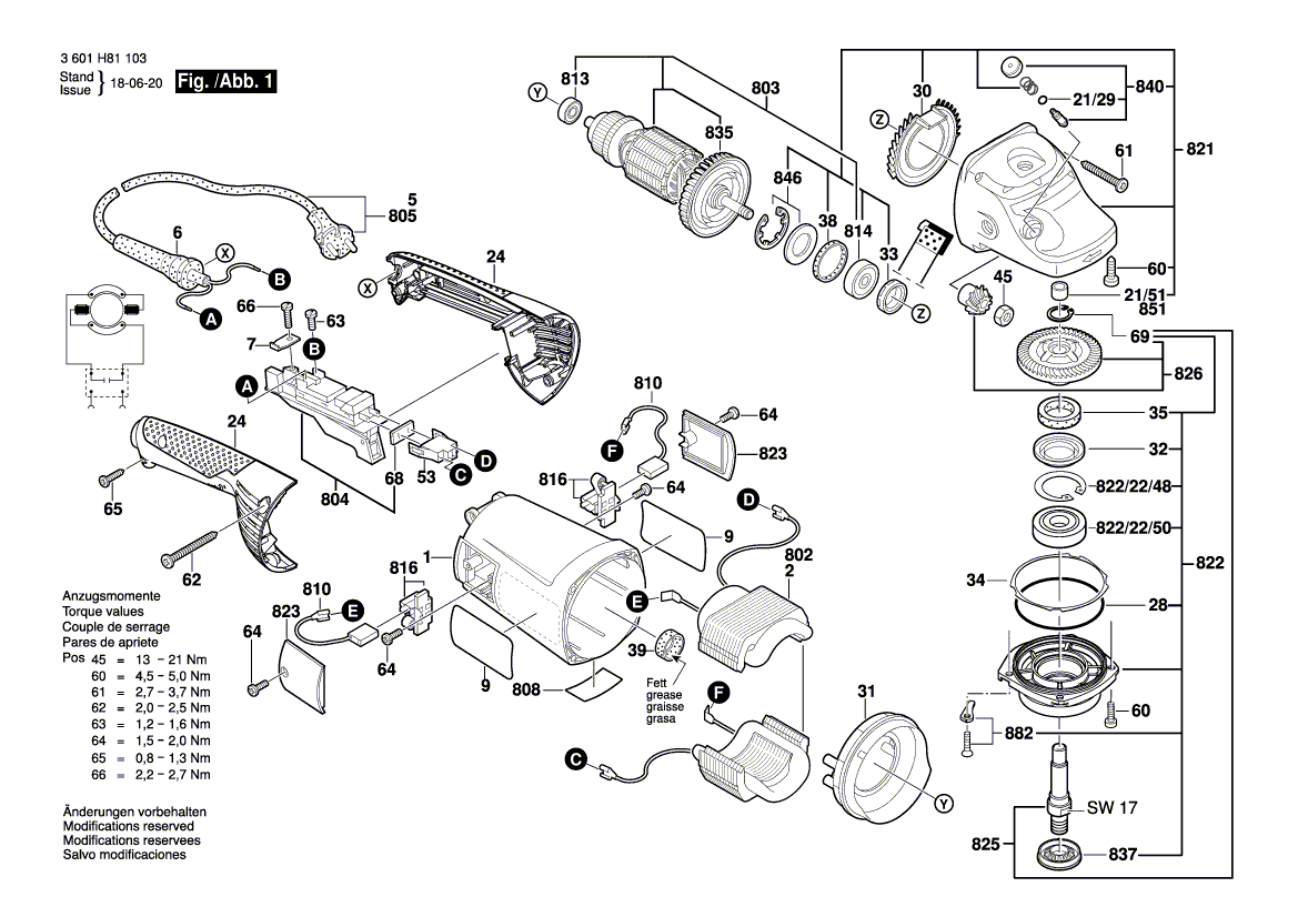 для угловой шлифмашины Bosch GWS 22-180 H 230 V 3601H81103, деталировка 1