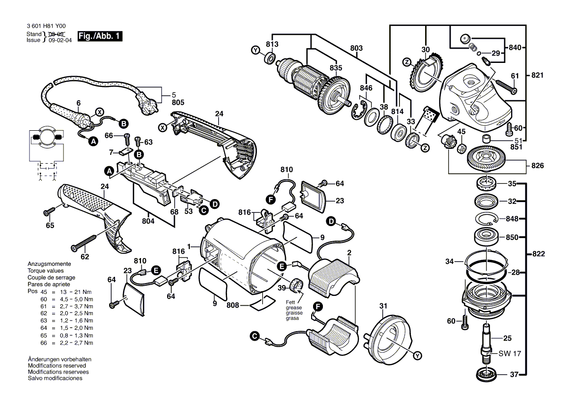 для угловой шлифмашины Bosch GWS 22-180 H 230 V 3601H81Y00, деталировка 1