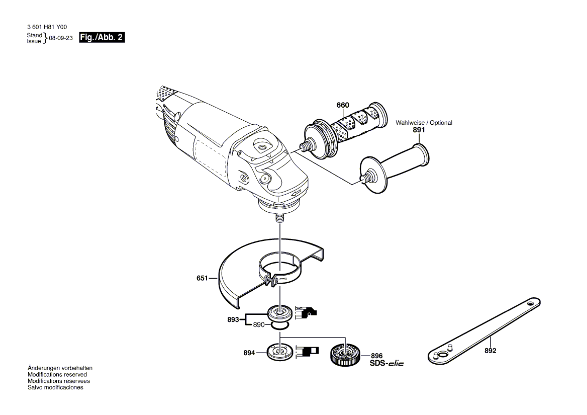 для угловой шлифмашины Bosch GWS 22-180 H 230 V 3601H81Y00, деталировка 2