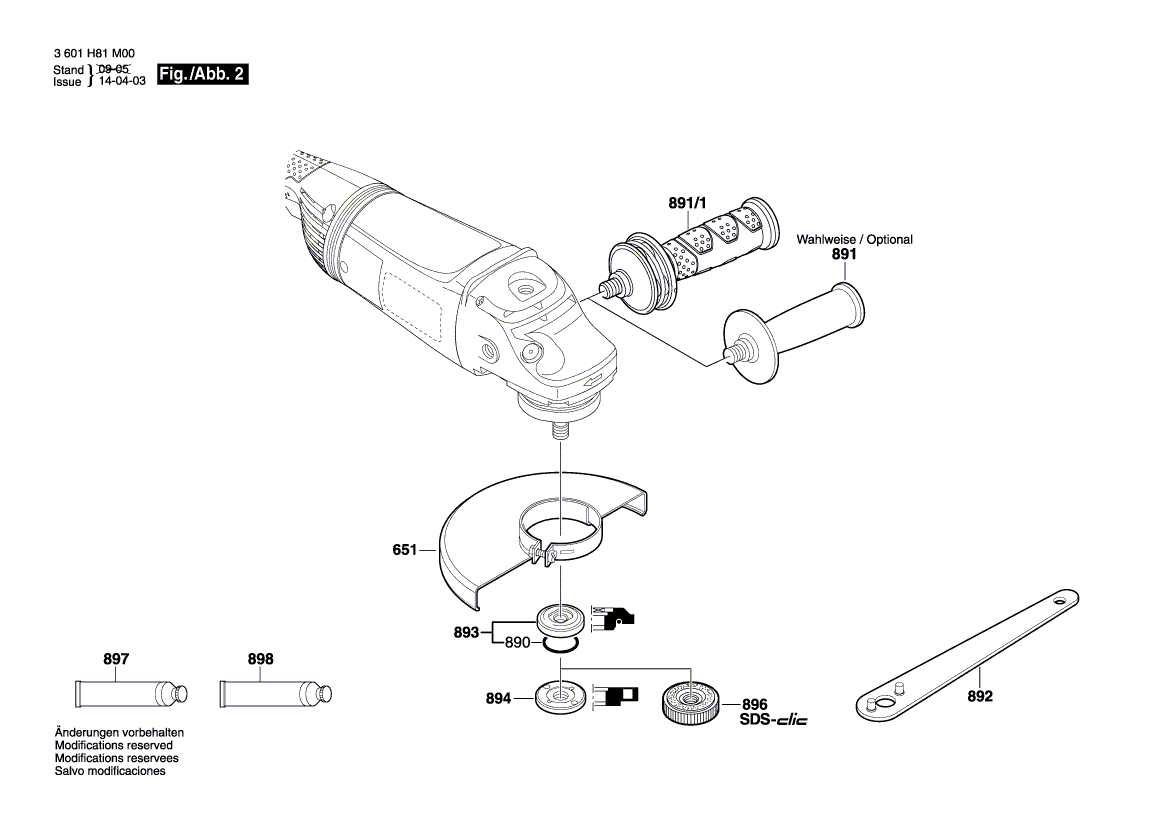 для угловой шлифмашины Bosch GWS 22-180 JH 230 V 3601H81M00, деталировка 2