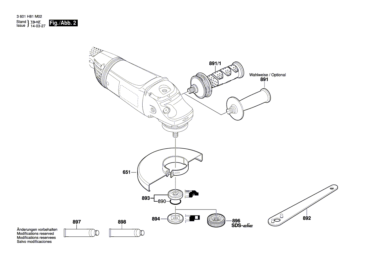 для угловой шлифмашины Bosch GWS 22-180 JH 230 V 3601H81M02, деталировка 2