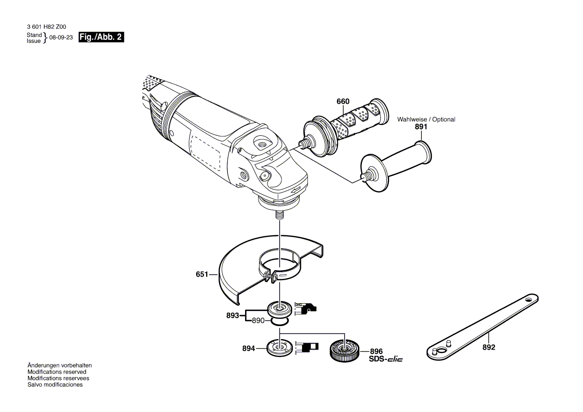 для угловой шлифмашины Bosch GWS 22-180 JH 230 V 3601H81Z00, деталировка 2