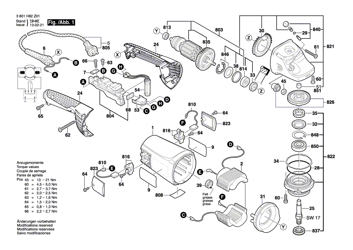 для угловой шлифмашины Bosch GWS 22-180 JH 230 V 3601H81Z01, деталировка 1