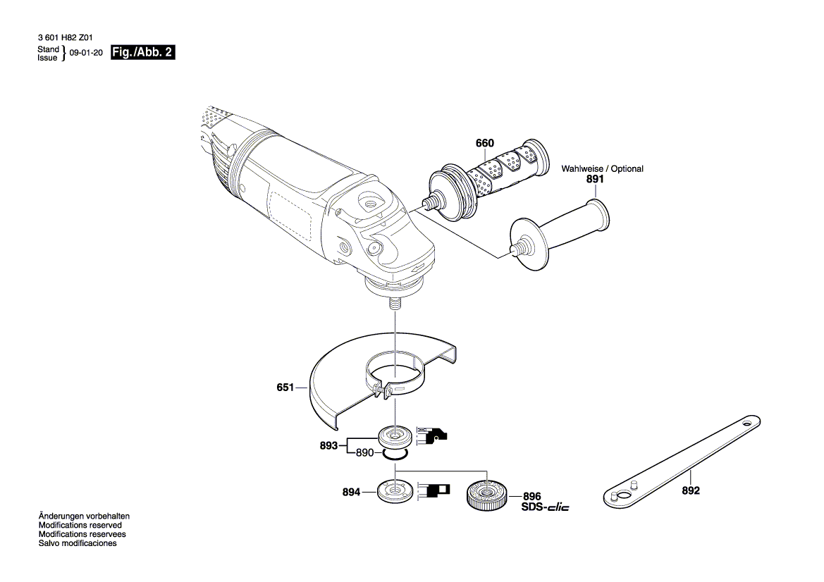 для угловой шлифмашины Bosch GWS 22-180 JH 230 V 3601H81Z01, деталировка 2